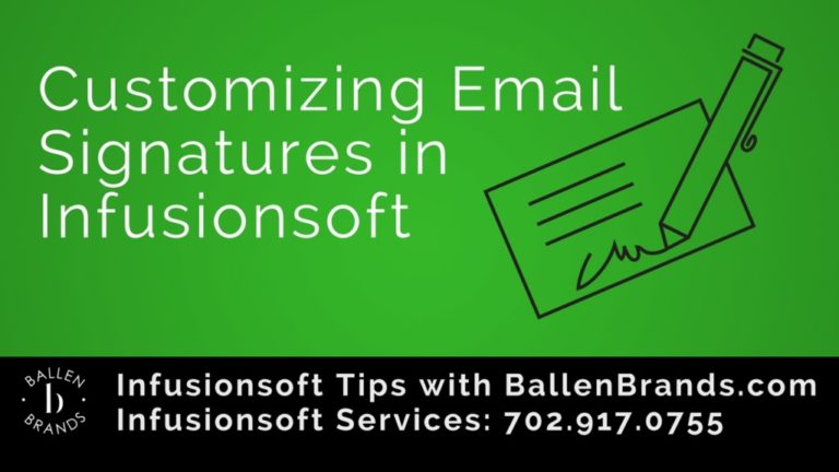 Email signature icon on a green background with the words Customizing Email Signatures in Infusionsoft