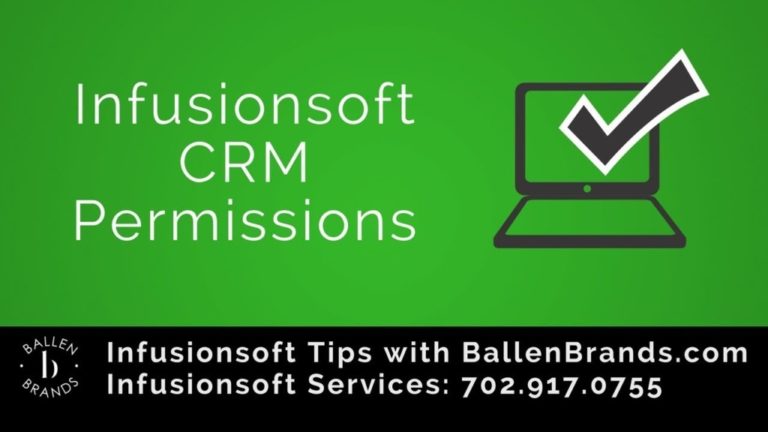 Green Box has a computer and a check mark and letters spell out infusionsoft CRM permissions