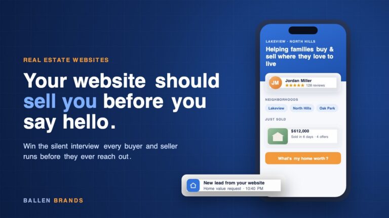Your website should sell you before you say hello: real estate agent website on a phone with a new lead notification